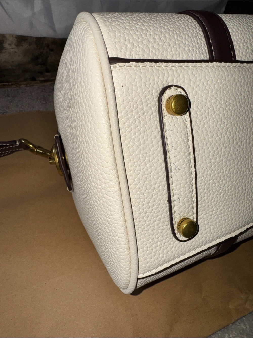 Coach Ruby Satchel 25 in Chalk with Dark Brown Trim and strap - Picture 7 of 15